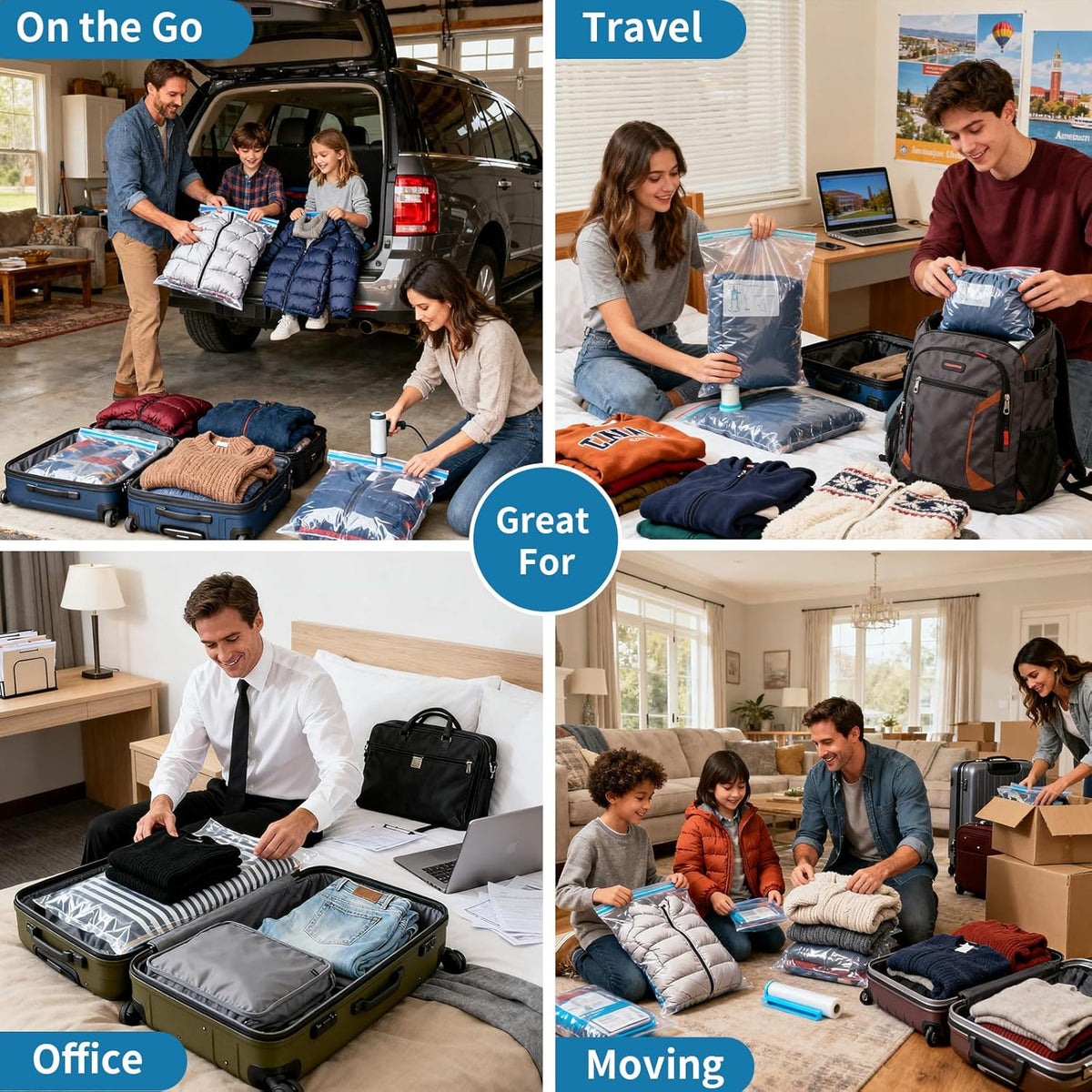 Vacuum Seal Bags for Clothing Travel, Large Space Saver Storage Bags (15 Pack) - Thickened Waterproof Compression Packing Cubes for Luggage, Mattress & Blanket Storage, Hand Pump Included