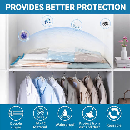Vacuum Seal Bags for Clothing Travel, Large Space Saver Storage Bags (15 Pack) - Thickened Waterproof Compression Packing Cubes for Luggage, Mattress & Blanket Storage, Hand Pump Included