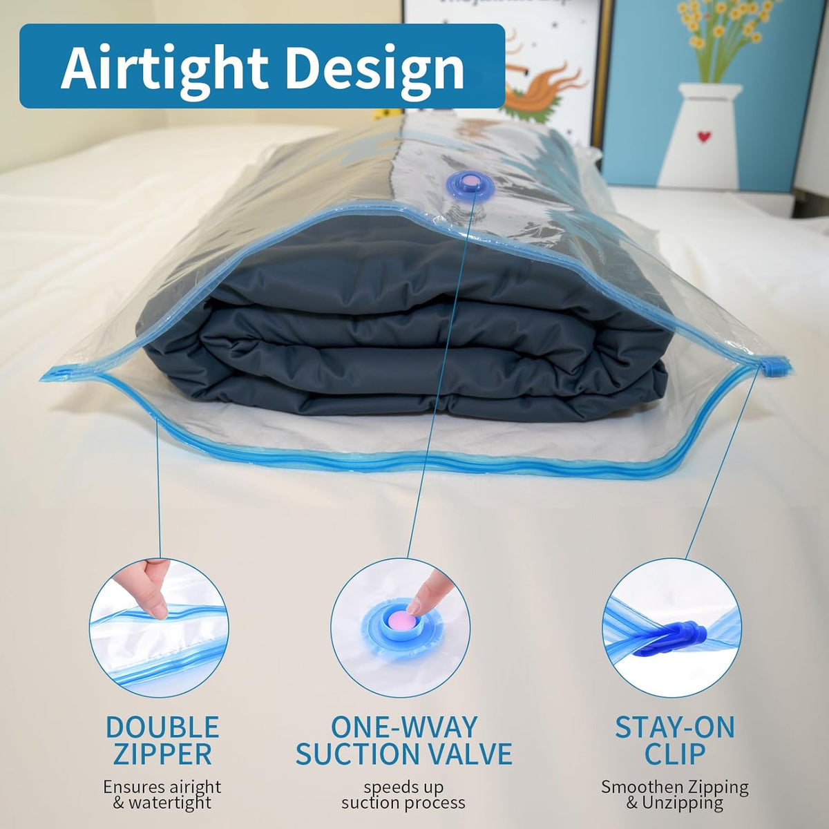 Vacuum Seal Bags for Clothing Travel, Large Space Saver Storage Bags (15 Pack) - Thickened Waterproof Compression Packing Cubes for Luggage, Mattress & Blanket Storage, Hand Pump Included
