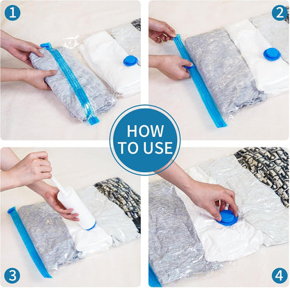 Vacuum Seal Bags for Clothing Travel, Large Space Saver Storage Bags (15 Pack) - Thickened Waterproof Compression Packing Cubes for Luggage, Mattress & Blanket Storage, Hand Pump Included