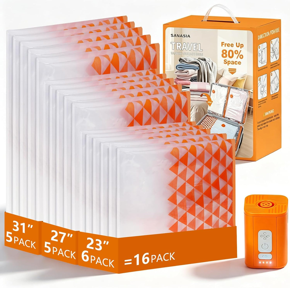 Vacuum Seal Bags for Clothing Travel, Large Space Saver Storage Bags (15 Pack) - Thickened Waterproof Compression Packing Cubes for Luggage, Mattress & Blanket Storage, Hand Pump Included