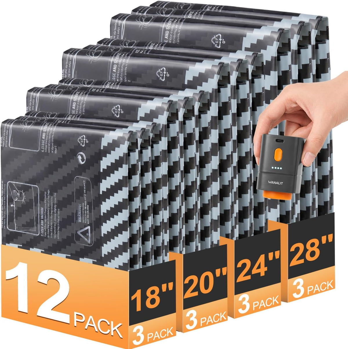 Vacuum Storage Bags for Travel with Rechargeable Pump, Carry on Size Compression Packing Cubes for Luggage and Suitcase, Space Saver Vacuum Seal Bags for Clothing and Clothes, 16 Combo, 4 Travel Sizes