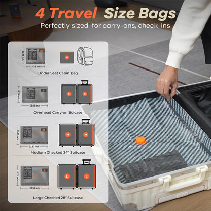 Vacuum Storage Bags for Travel with Rechargeable Pump, Carry on Size Compression Packing Cubes for Luggage and Suitcase, Space Saver Vacuum Seal Bags for Clothing and Clothes, 16 Combo, 4 Travel Sizes