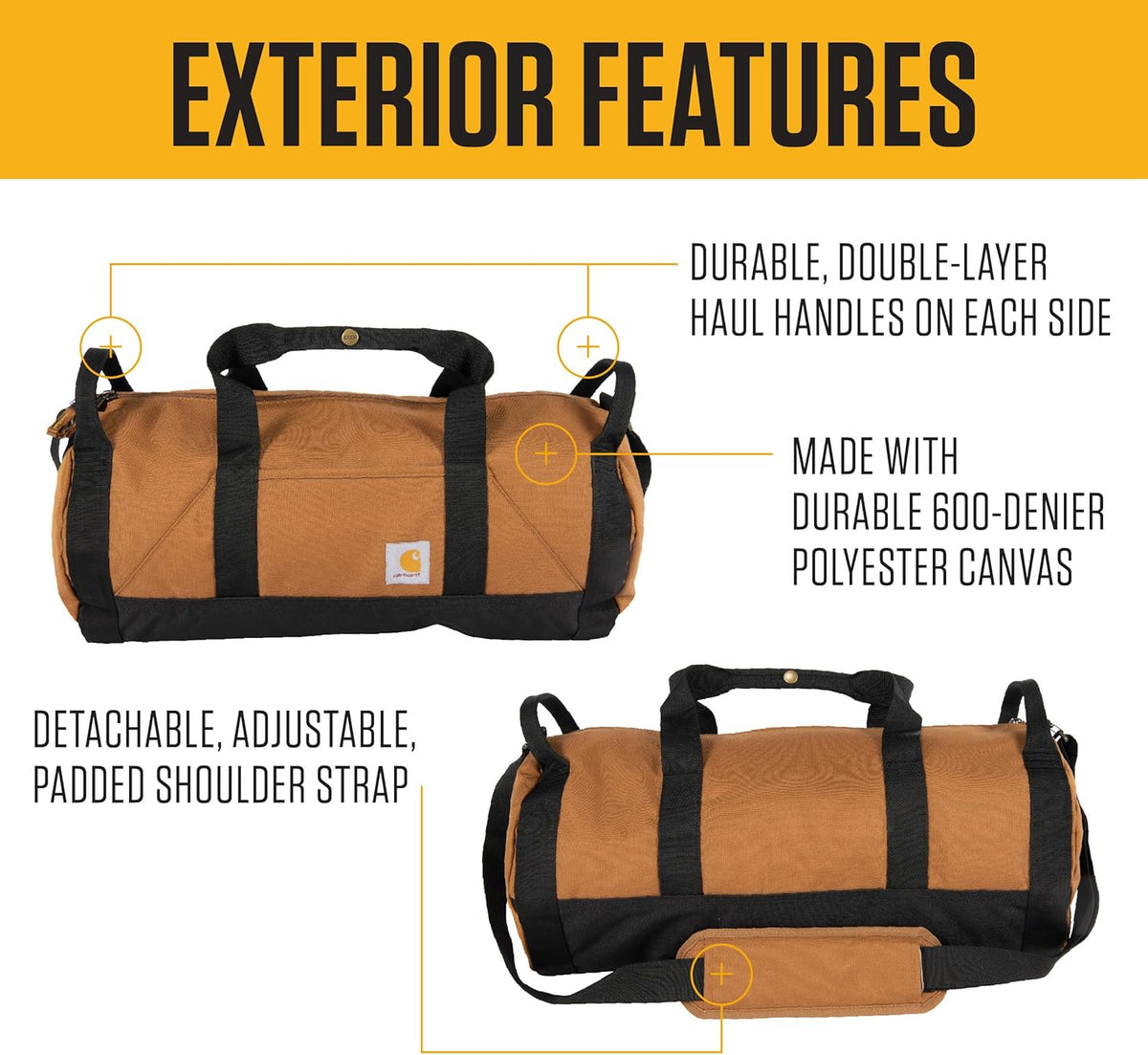 Classic Round Duffel with Utility Pouch, Heavy-Duty, Water-Resistant Packable Gear Bag for Jobsite, Gym, and Travel