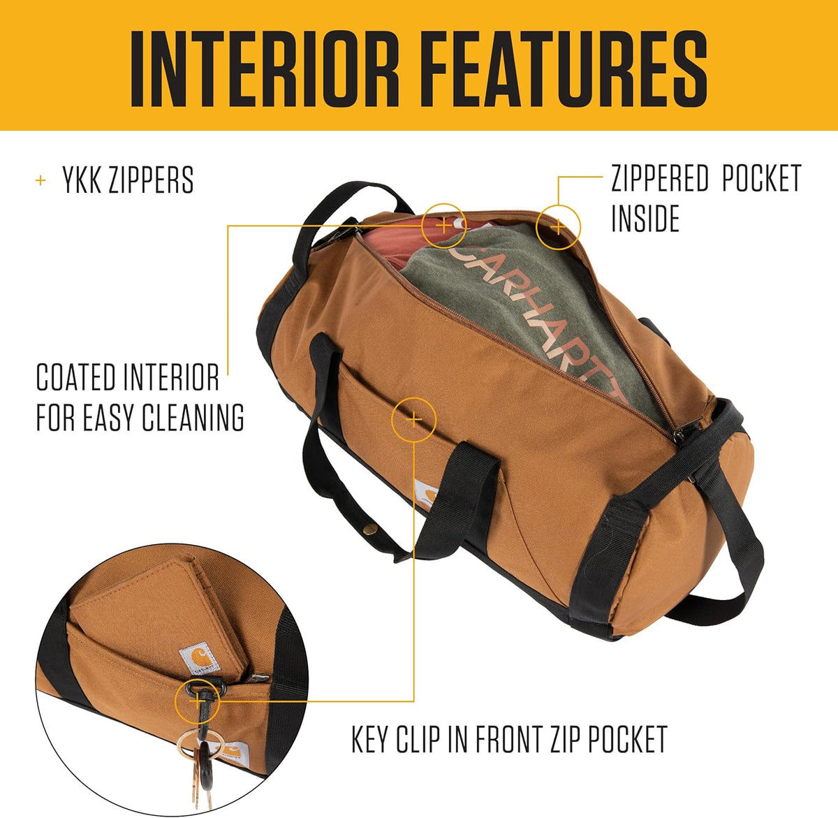 Classic Round Duffel with Utility Pouch, Heavy-Duty, Water-Resistant Packable Gear Bag for Jobsite, Gym, and Travel
