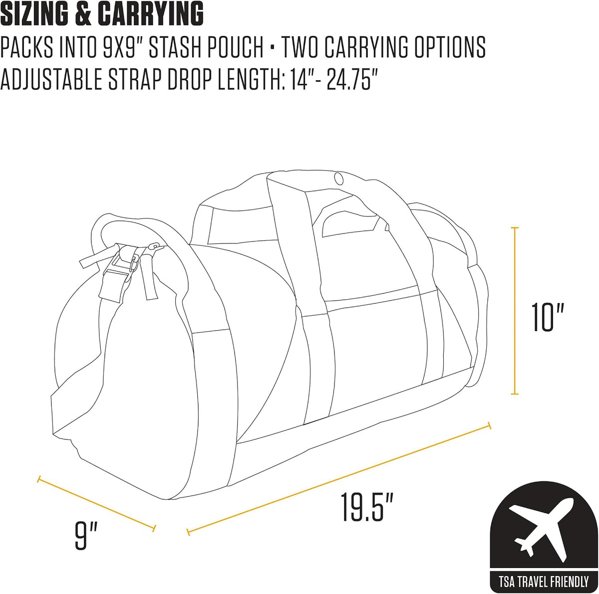 Classic Round Duffel with Utility Pouch, Heavy-Duty, Water-Resistant Packable Gear Bag for Jobsite, Gym, and Travel