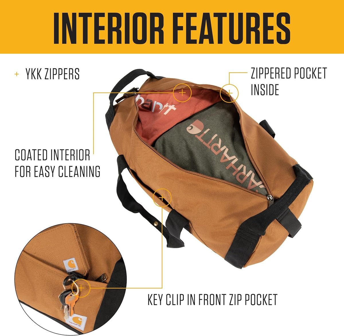 Classic Round Duffel with Utility Pouch, Heavy-Duty, Water-Resistant Packable Gear Bag for Jobsite, Gym, and Travel