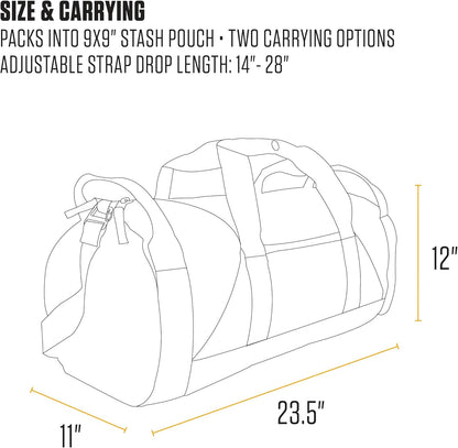 Classic Round Duffel with Utility Pouch, Heavy-Duty, Water-Resistant Packable Gear Bag for Jobsite, Gym, and Travel