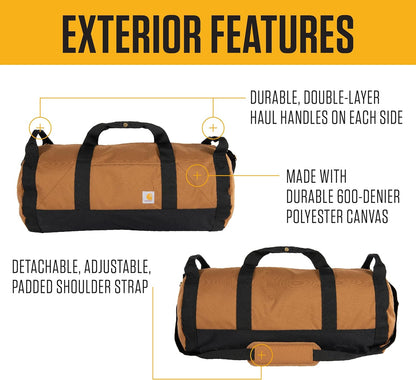 Classic Round Duffel with Utility Pouch, Heavy-Duty, Water-Resistant Packable Gear Bag for Jobsite, Gym, and Travel