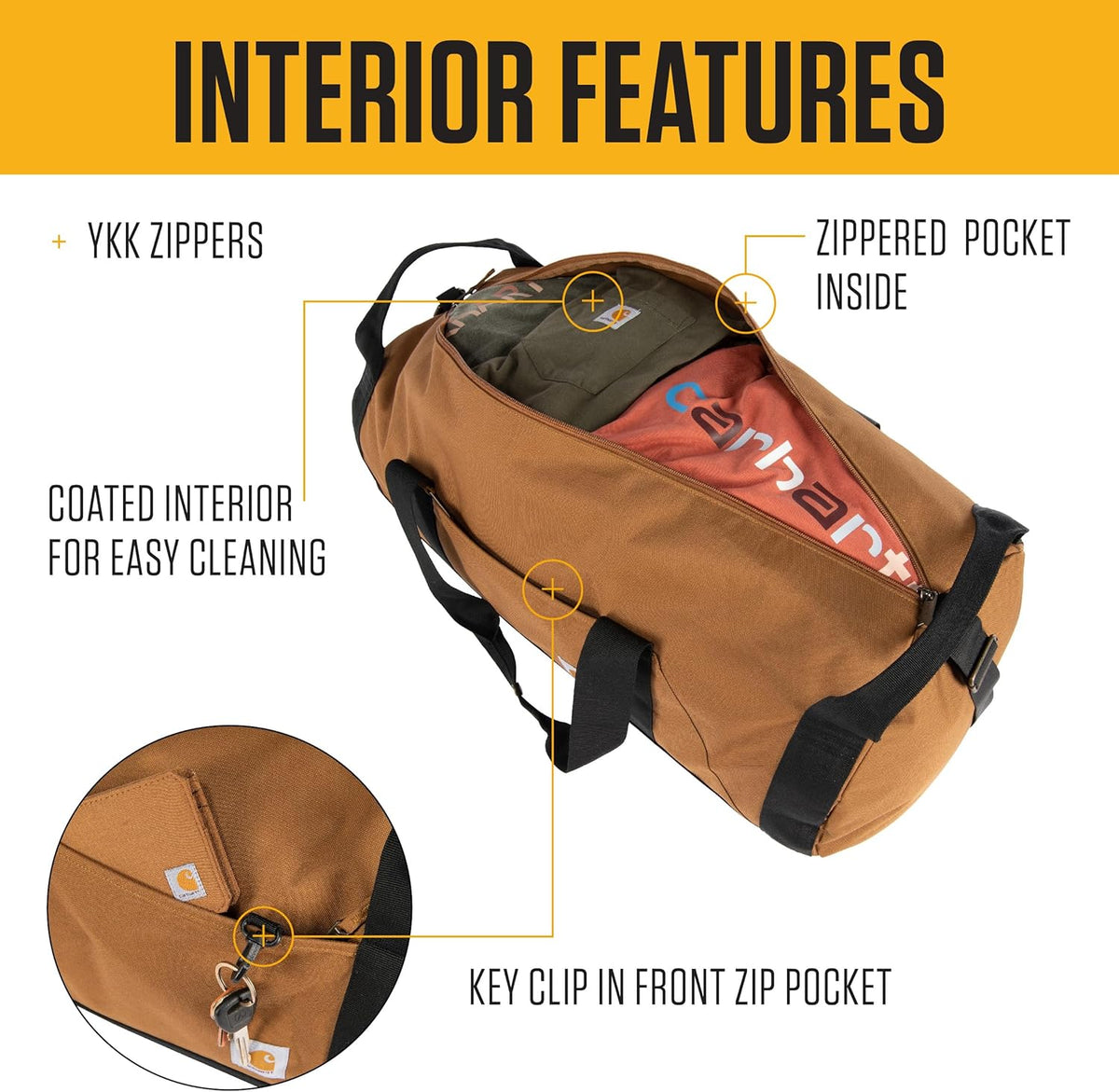 Classic Round Duffel with Utility Pouch, Heavy-Duty, Water-Resistant Packable Gear Bag for Jobsite, Gym, and Travel