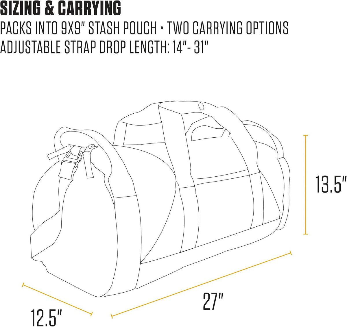 Classic Round Duffel with Utility Pouch, Heavy-Duty, Water-Resistant Packable Gear Bag for Jobsite, Gym, and Travel