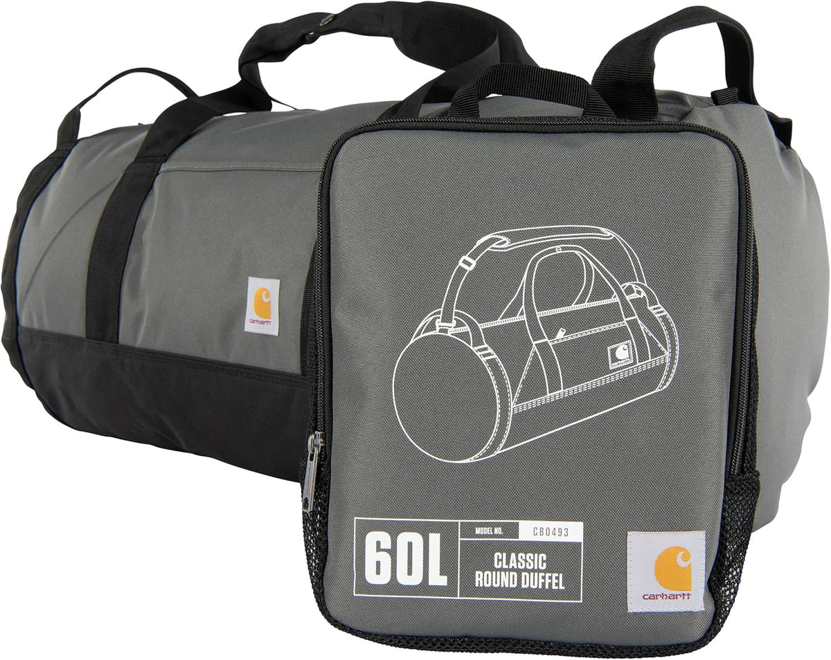 Classic Round Duffel with Utility Pouch, Heavy-Duty, Water-Resistant Packable Gear Bag for Jobsite, Gym, and Travel