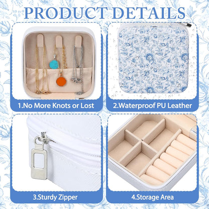 8 Pcs Blue and White Floral Travel Jewelry Case Bulk Small Bridesmaid Jewelry Organizers and Storage Box Gifts Little Accessories Holder Tiny Wedding Bridal Party Favors for Women