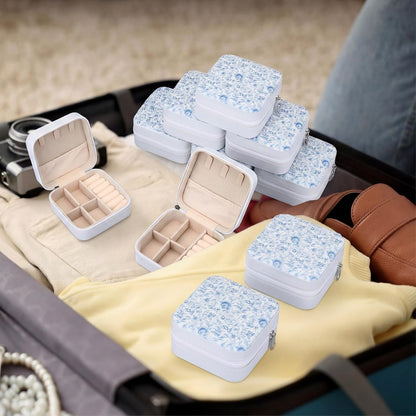 8 Pcs Blue and White Floral Travel Jewelry Case Bulk Small Bridesmaid Jewelry Organizers and Storage Box Gifts Little Accessories Holder Tiny Wedding Bridal Party Favors for Women
