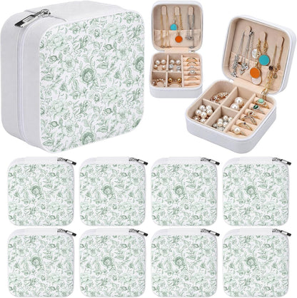 8 Pcs Blue and White Floral Travel Jewelry Case Bulk Small Bridesmaid Jewelry Organizers and Storage Box Gifts Little Accessories Holder Tiny Wedding Bridal Party Favors for Women