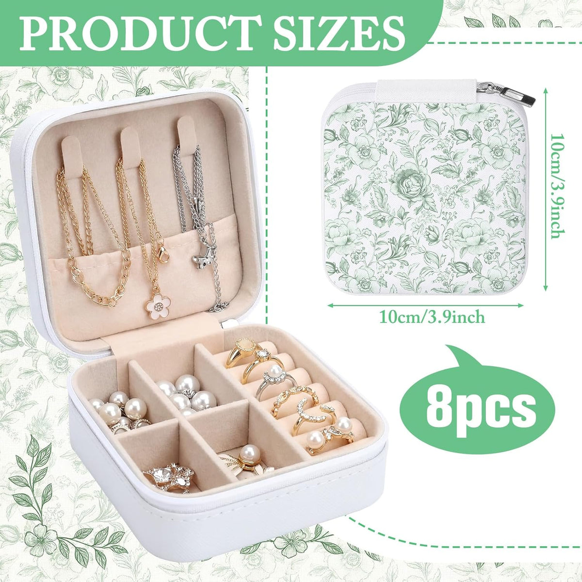 8 Pcs Blue and White Floral Travel Jewelry Case Bulk Small Bridesmaid Jewelry Organizers and Storage Box Gifts Little Accessories Holder Tiny Wedding Bridal Party Favors for Women