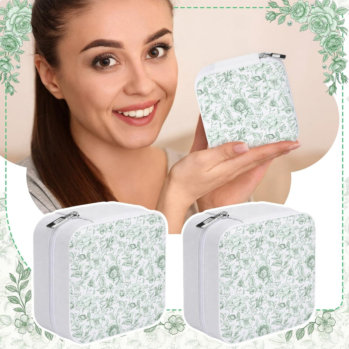 8 Pcs Blue and White Floral Travel Jewelry Case Bulk Small Bridesmaid Jewelry Organizers and Storage Box Gifts Little Accessories Holder Tiny Wedding Bridal Party Favors for Women
