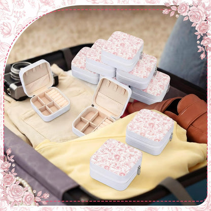 8 Pcs Blue and White Floral Travel Jewelry Case Bulk Small Bridesmaid Jewelry Organizers and Storage Box Gifts Little Accessories Holder Tiny Wedding Bridal Party Favors for Women