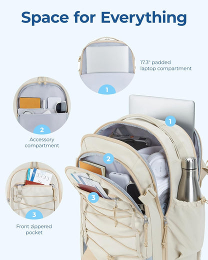 30L Travel Backpack, 15.6 Inch Carry On Backpack Flight Approved, Water Resistant Weekender Bag Daypack, Camel