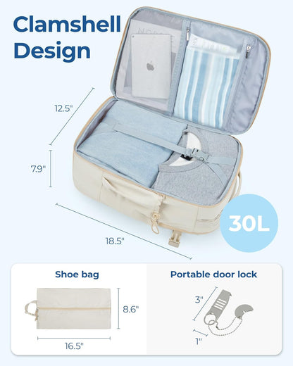 30L Travel Backpack, 15.6 Inch Carry On Backpack Flight Approved, Water Resistant Weekender Bag Daypack, Camel