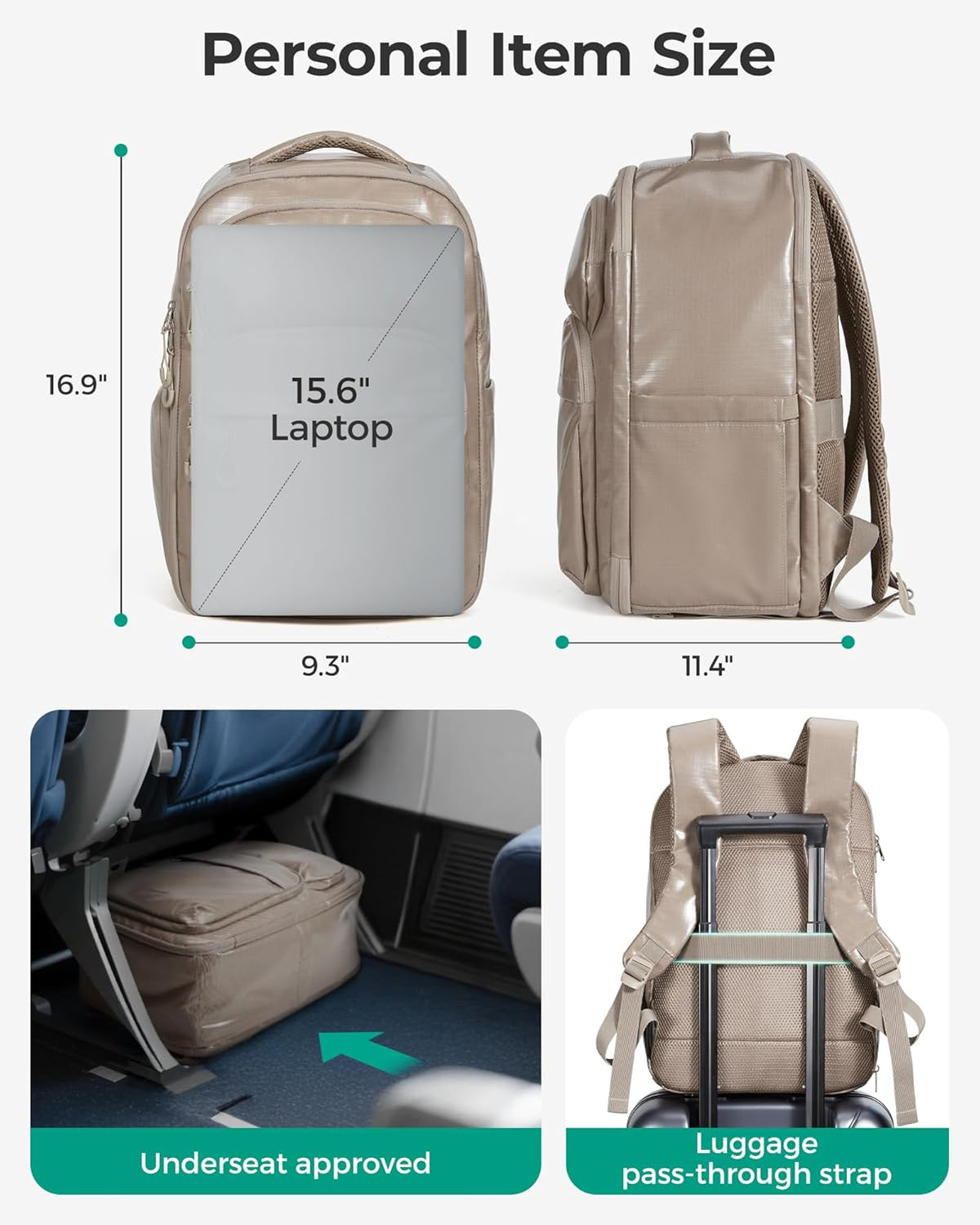 30L Travel Backpack, 15.6 Inch Carry On Backpack Flight Approved, Water Resistant Weekender Bag Daypack, Camel