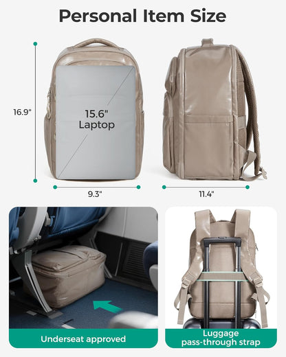30L Travel Backpack, 15.6 Inch Carry On Backpack Flight Approved, Water Resistant Weekender Bag Daypack, Camel