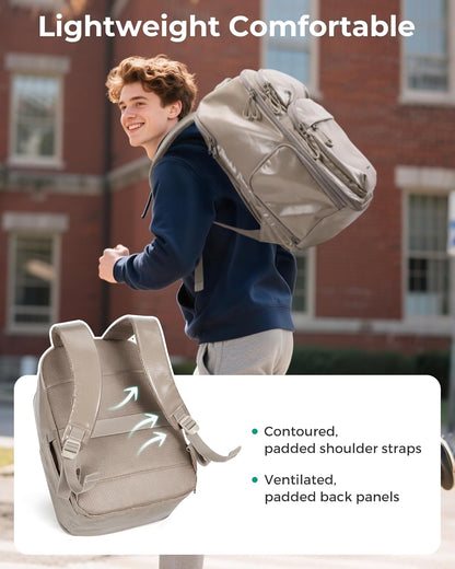 30L Travel Backpack, 15.6 Inch Carry On Backpack Flight Approved, Water Resistant Weekender Bag Daypack, Camel