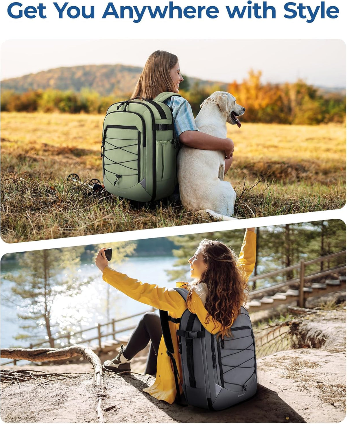 30L Travel Backpack, 15.6 Inch Carry On Backpack Flight Approved, Water Resistant Weekender Bag Daypack, Camel