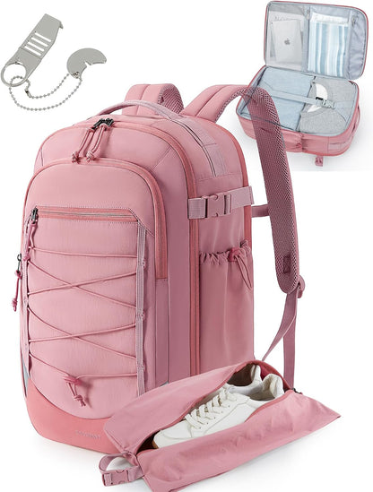 30L Travel Backpack, 15.6 Inch Carry On Backpack Flight Approved, Water Resistant Weekender Bag Daypack, Camel