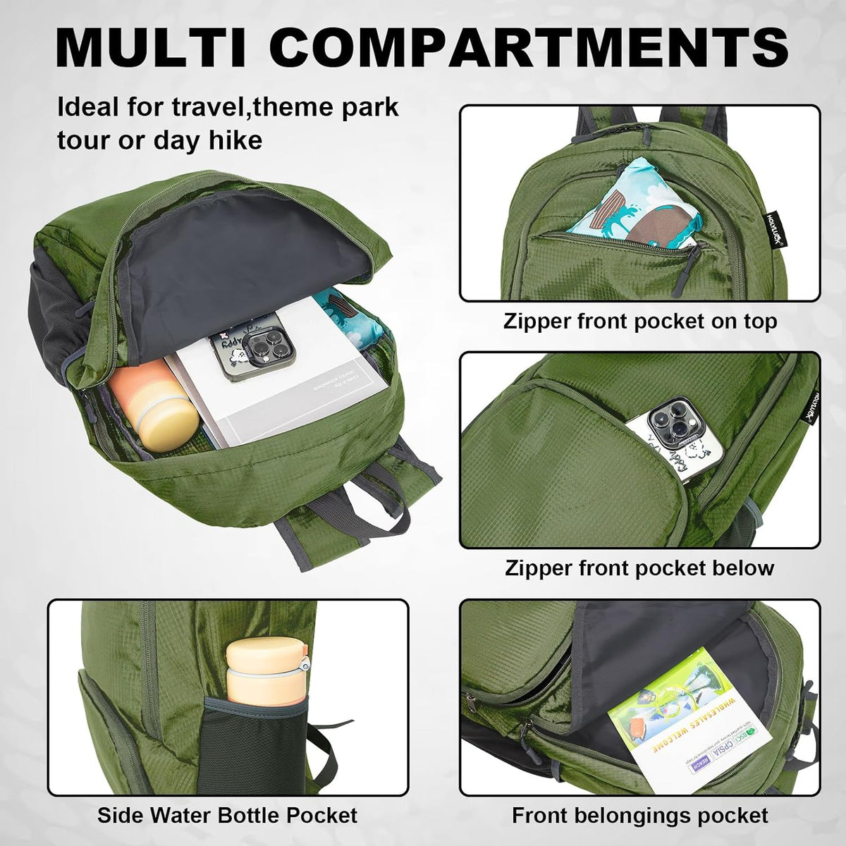 20L lightweight packable Hiking Daypack Foldable Backpack for Men Women Small Travel Outdoor Foldable Shoulder Bag-dark blue