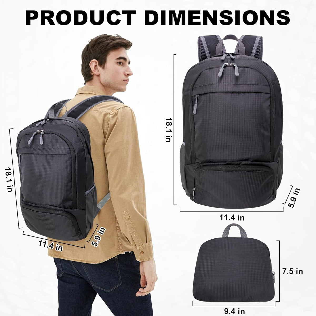 20L lightweight packable Hiking Daypack Foldable Backpack for Men Women Small Travel Outdoor Foldable Shoulder Bag-dark blue