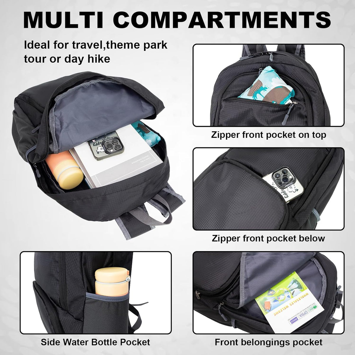 20L lightweight packable Hiking Daypack Foldable Backpack for Men Women Small Travel Outdoor Foldable Shoulder Bag-dark blue