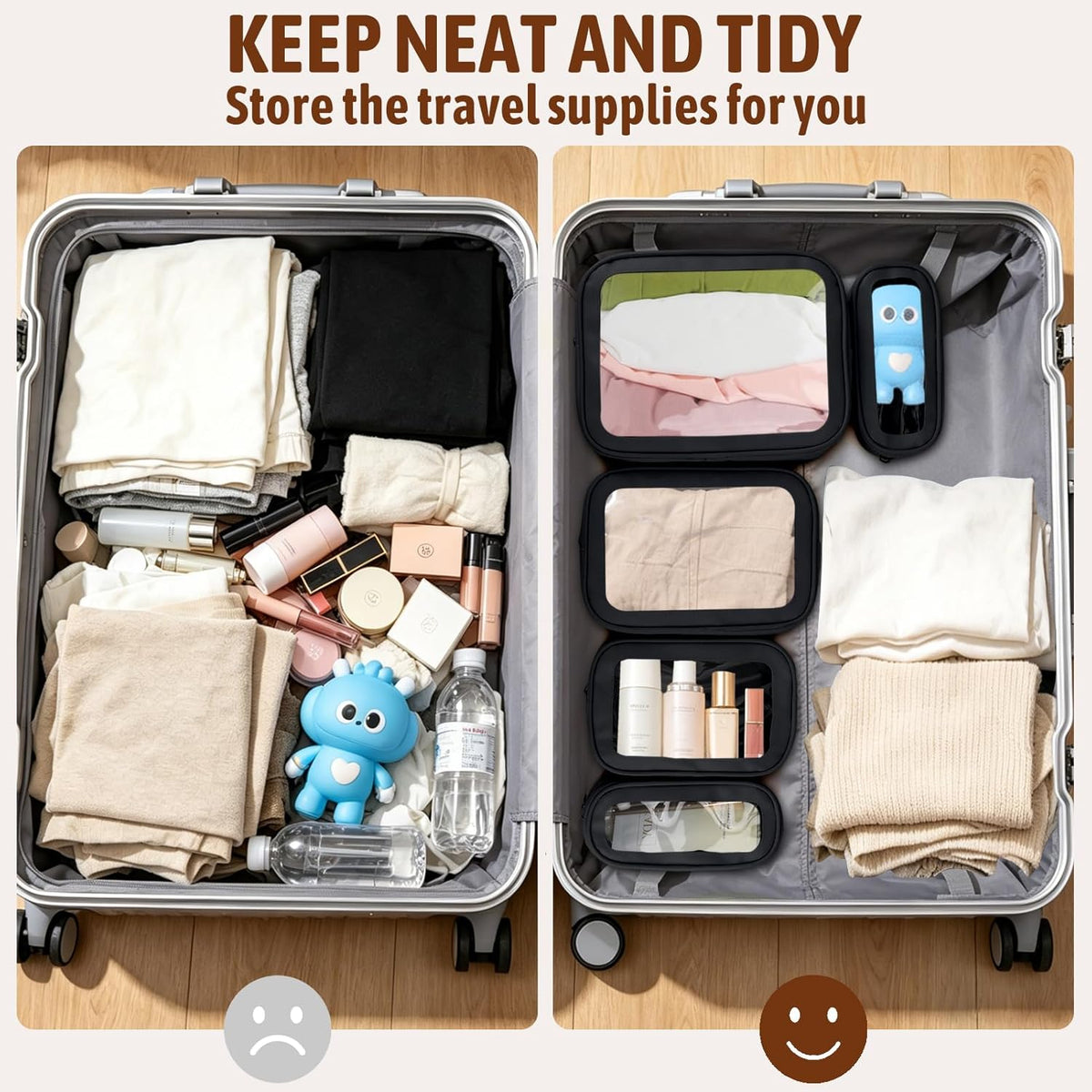5PCS Diaper Bag Organizer Pouch, Clear TPU Waterproof Organizer Zipper Bags, Cosmetic Bag Set, TSA Approved Toiletry Bags, Travel Organizer Bag for Kids and Women