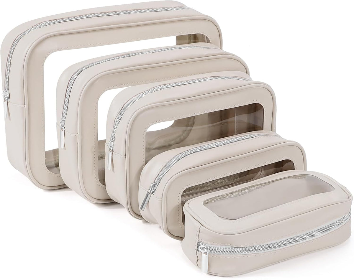 5PCS Diaper Bag Organizer Pouch, Clear TPU Waterproof Organizer Zipper Bags, Cosmetic Bag Set, TSA Approved Toiletry Bags, Travel Organizer Bag for Kids and Women