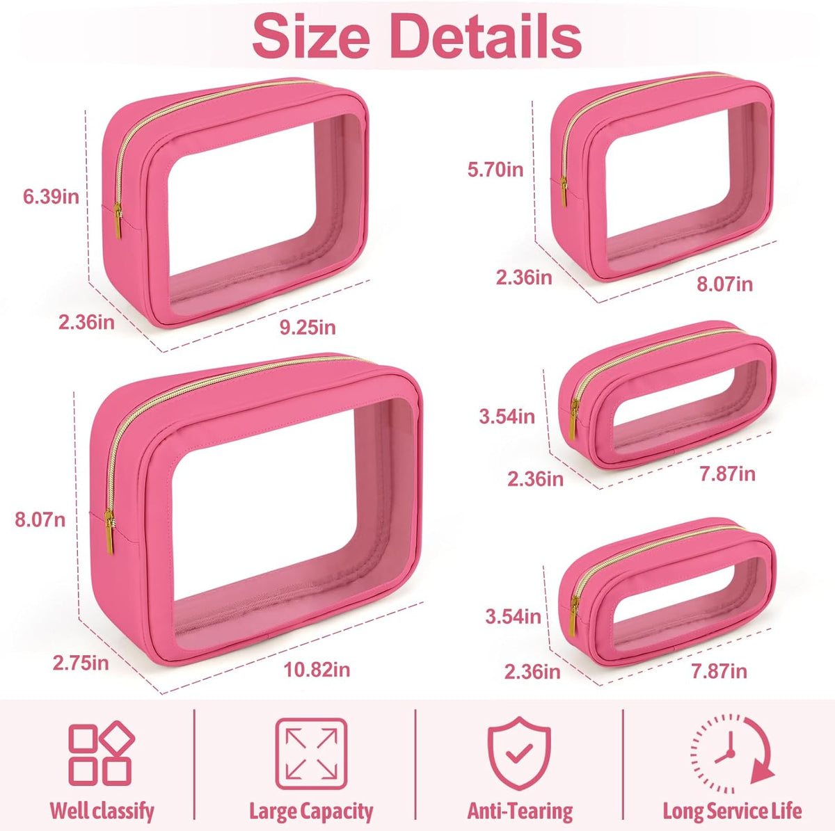 5PCS Diaper Bag Organizer Pouch, Clear TPU Waterproof Organizer Zipper Bags, Cosmetic Bag Set, TSA Approved Toiletry Bags, Travel Organizer Bag for Kids and Women