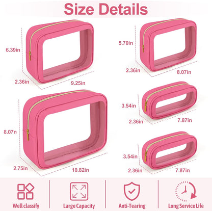 5PCS Diaper Bag Organizer Pouch, Clear TPU Waterproof Organizer Zipper Bags, Cosmetic Bag Set, TSA Approved Toiletry Bags, Travel Organizer Bag for Kids and Women