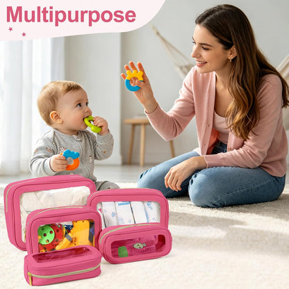 5PCS Diaper Bag Organizer Pouch, Clear TPU Waterproof Organizer Zipper Bags, Cosmetic Bag Set, TSA Approved Toiletry Bags, Travel Organizer Bag for Kids and Women