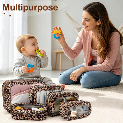 5PCS Diaper Bag Organizer Pouch, Clear TPU Waterproof Organizer Zipper Bags, Cosmetic Bag Set, TSA Approved Toiletry Bags, Travel Organizer Bag for Kids and Women