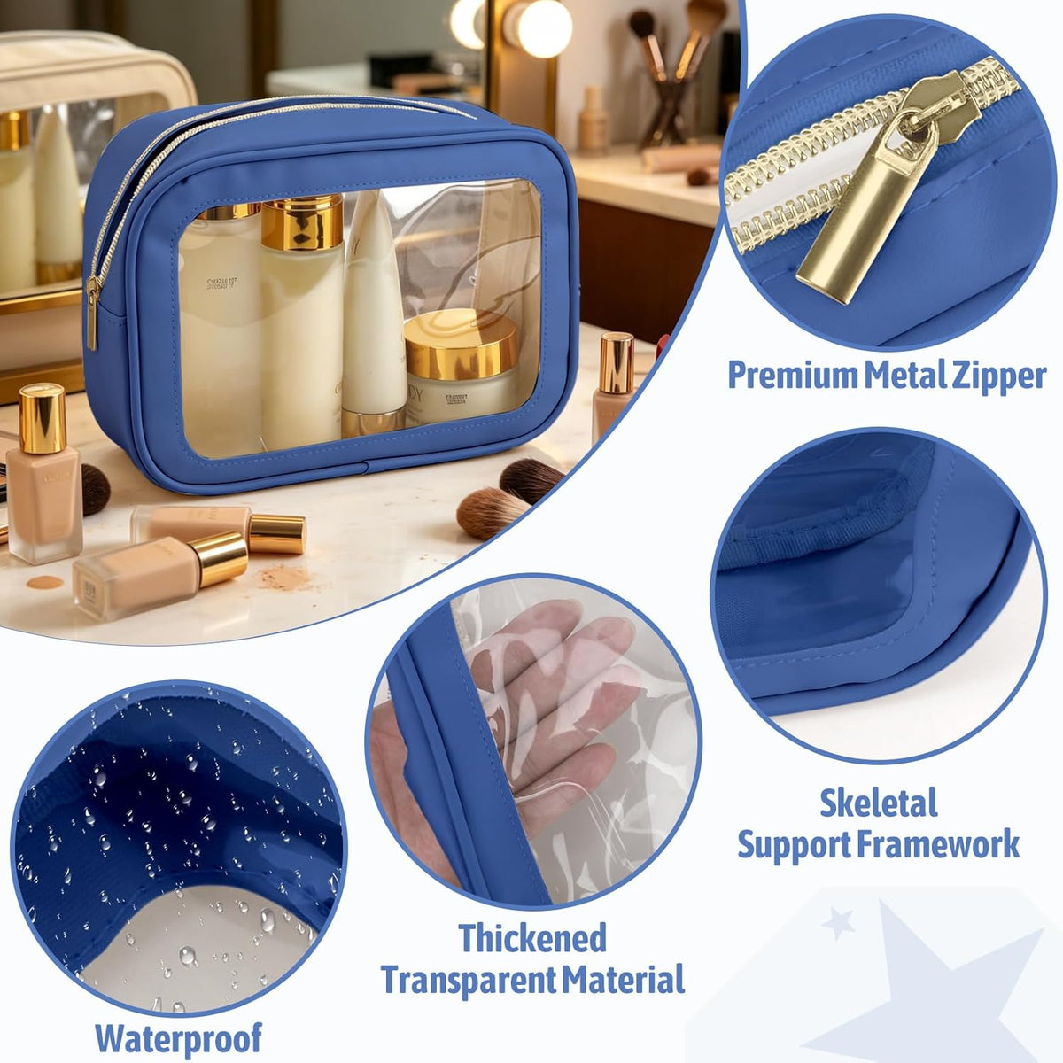 5PCS Diaper Bag Organizer Pouch, Clear TPU Waterproof Organizer Zipper Bags, Cosmetic Bag Set, TSA Approved Toiletry Bags, Travel Organizer Bag for Kids and Women