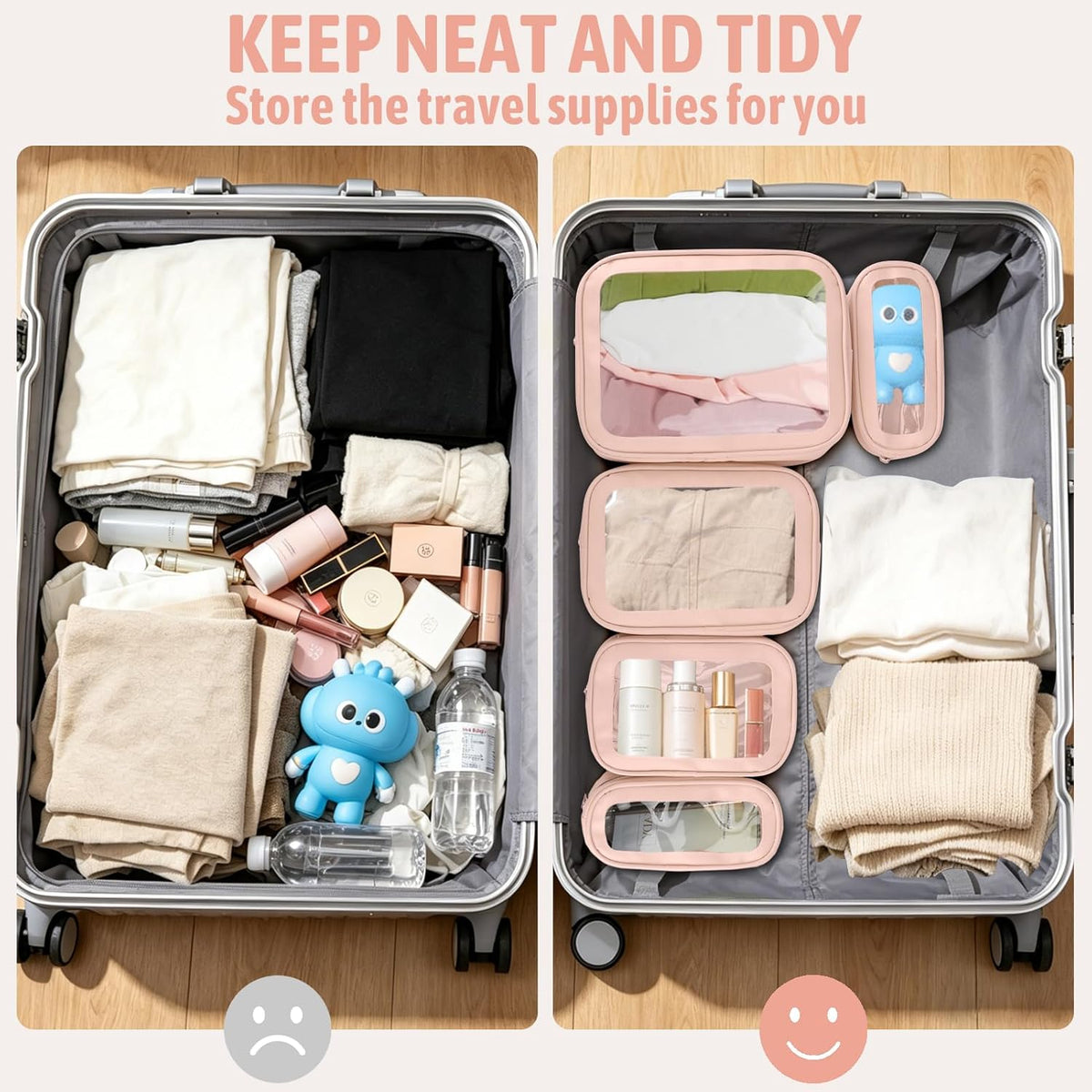 5PCS Diaper Bag Organizer Pouch, Clear TPU Waterproof Organizer Zipper Bags, Cosmetic Bag Set, TSA Approved Toiletry Bags, Travel Organizer Bag for Kids and Women
