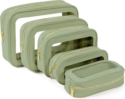 5PCS Diaper Bag Organizer Pouch, Clear TPU Waterproof Organizer Zipper Bags, Cosmetic Bag Set, TSA Approved Toiletry Bags, Travel Organizer Bag for Kids and Women