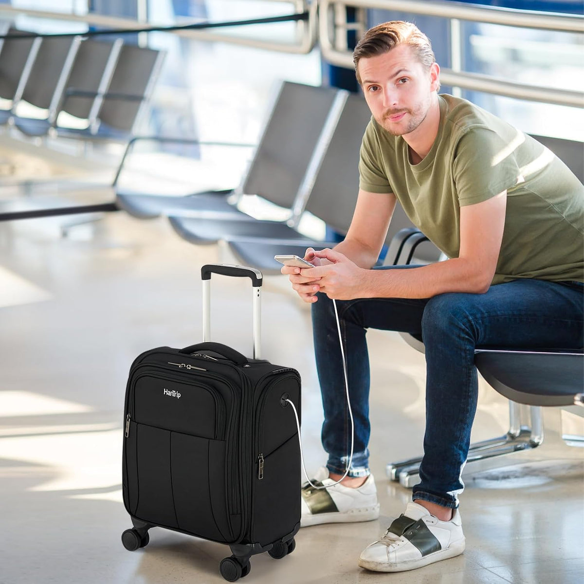 16 Inch Underseat Carry On Luggage with Wheels Softside Small Suitcases Personal Item Bag with Pocket Travel Luggage for Men Women Business Overnight Bag(Black)
