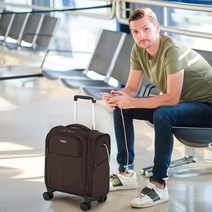 16 Inch Underseat Carry On Luggage with Wheels Softside Small Suitcases Personal Item Bag with Pocket Travel Luggage for Men Women Business Overnight Bag(Black)