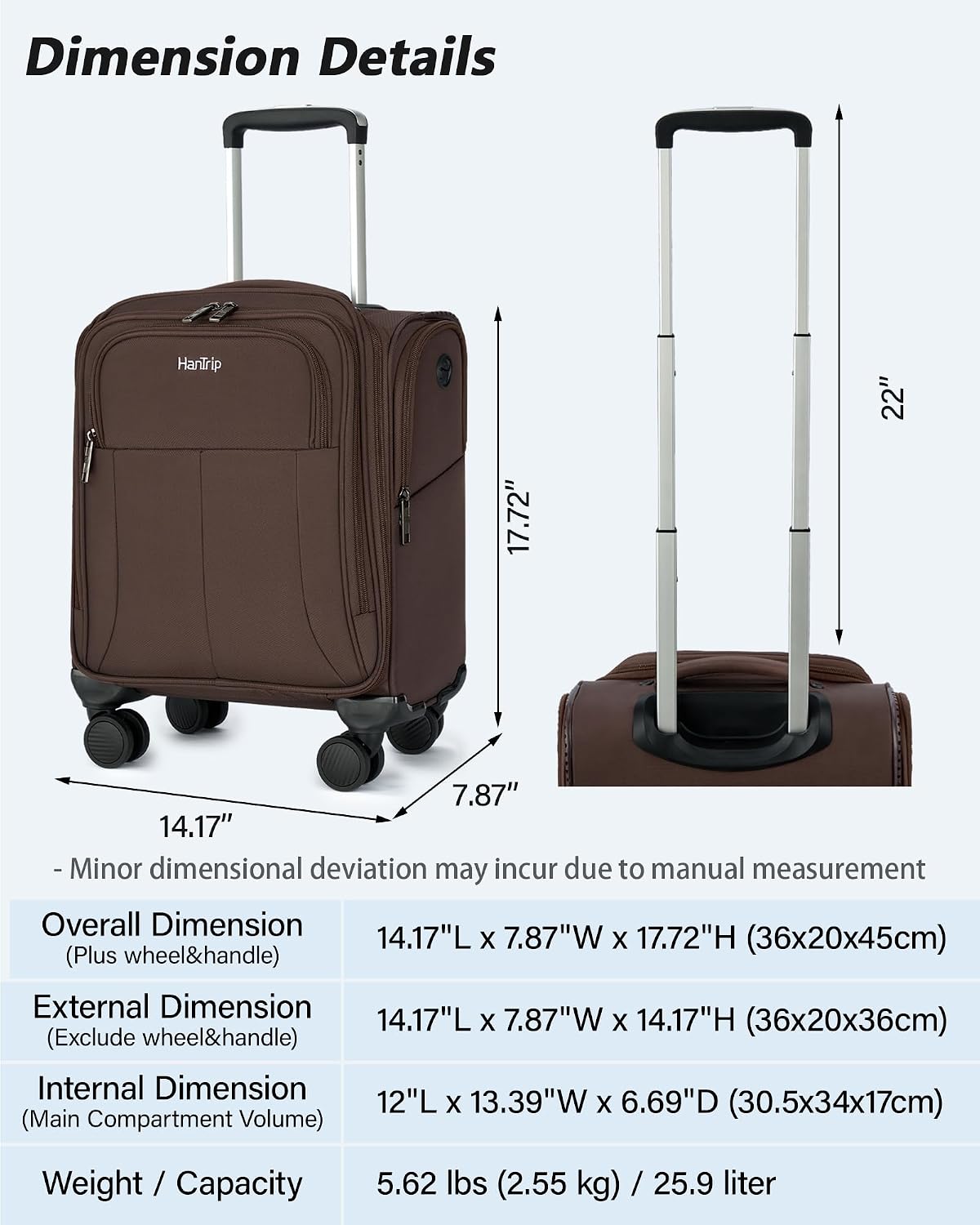 16 Inch Underseat Carry On Luggage with Wheels Softside Small Suitcases Personal Item Bag with Pocket Travel Luggage for Men Women Business Overnight Bag(Black)