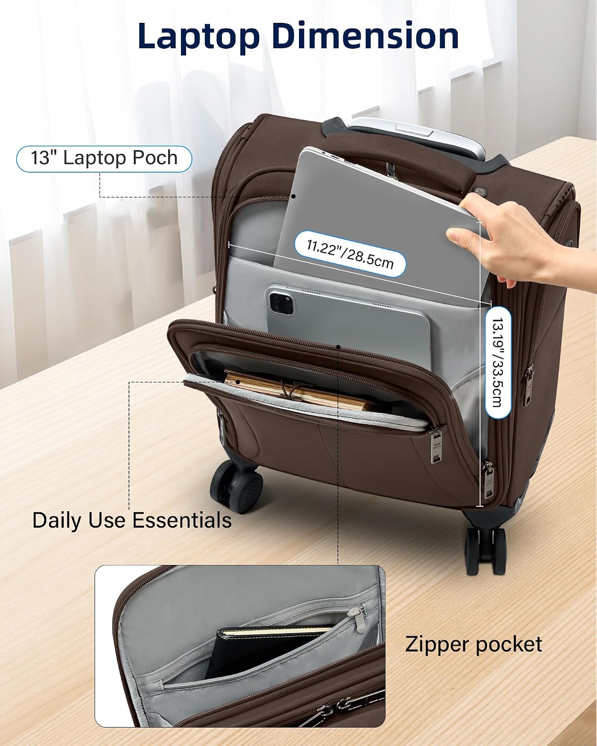 16 Inch Underseat Carry On Luggage with Wheels Softside Small Suitcases Personal Item Bag with Pocket Travel Luggage for Men Women Business Overnight Bag(Black)
