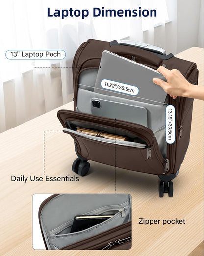 16 Inch Underseat Carry On Luggage with Wheels Softside Small Suitcases Personal Item Bag with Pocket Travel Luggage for Men Women Business Overnight Bag(Black)