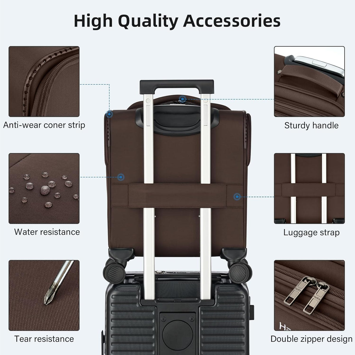 16 Inch Underseat Carry On Luggage with Wheels Softside Small Suitcases Personal Item Bag with Pocket Travel Luggage for Men Women Business Overnight Bag(Black)