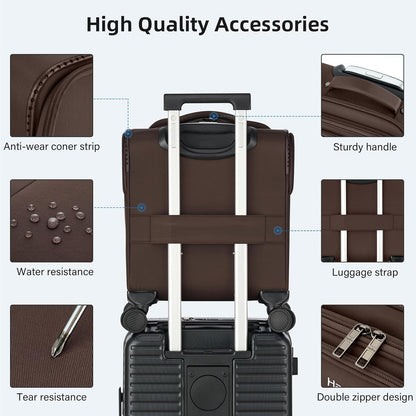 16 Inch Underseat Carry On Luggage with Wheels Softside Small Suitcases Personal Item Bag with Pocket Travel Luggage for Men Women Business Overnight Bag(Black)