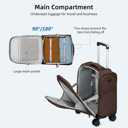 16 Inch Underseat Carry On Luggage with Wheels Softside Small Suitcases Personal Item Bag with Pocket Travel Luggage for Men Women Business Overnight Bag(Black)