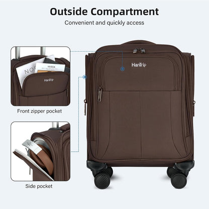 16 Inch Underseat Carry On Luggage with Wheels Softside Small Suitcases Personal Item Bag with Pocket Travel Luggage for Men Women Business Overnight Bag(Black)